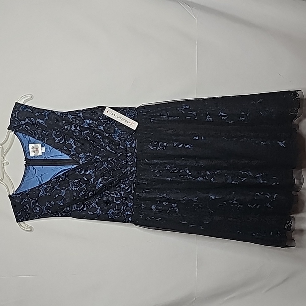 NWT Decode 1.8 lace overlay Tulli mini fit & flare vbeck black blue dress sz 12
